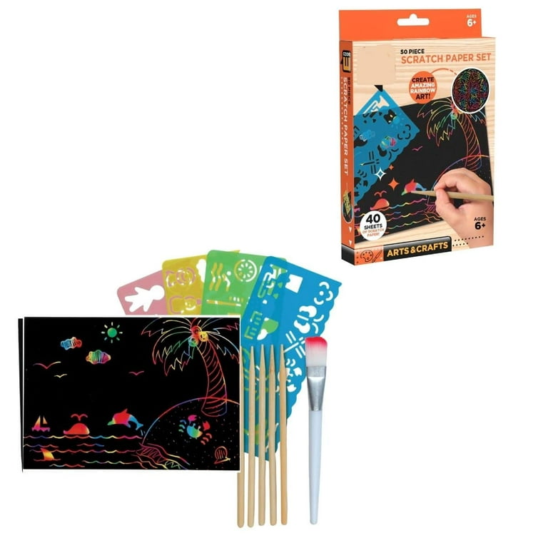 Perfect Life Ideas Colorful Scratch Art for Kids, 50 Pcs Complete Black  Scratch Paper Art Set for Kids 