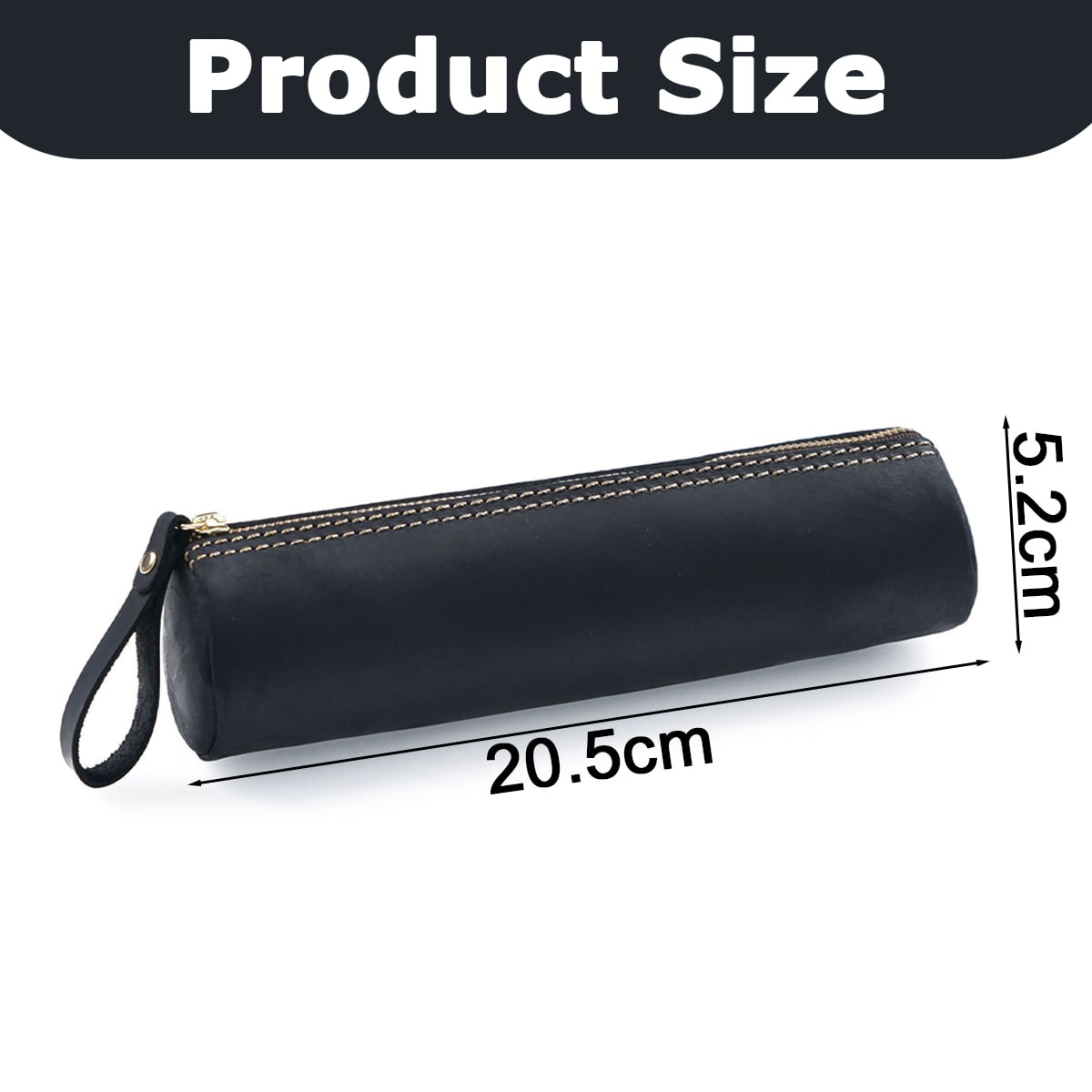 Leather pencil case, handcrafted leather pencil case with zipper, large capacity stationery storage caseblack