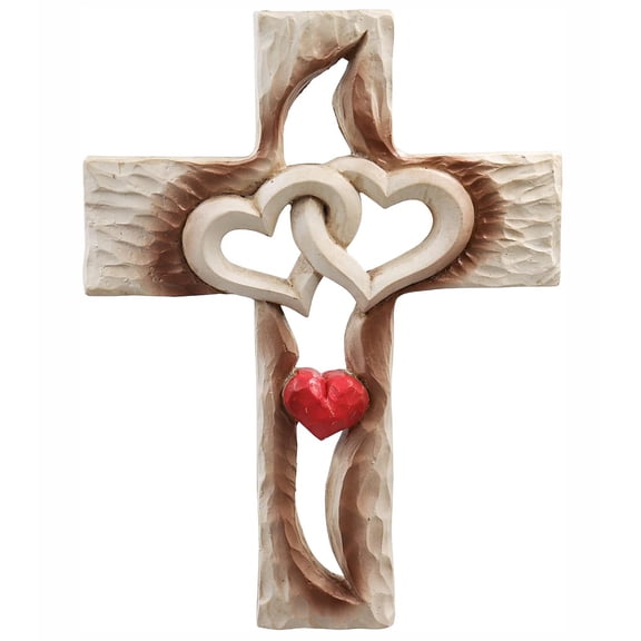 Puxitri Cross Wall Decor | Exquisite Handmade Resin Cross with Hollow-Out Interwoven Hearts | Spiritual Decor for Home, Office and Church | Beautifully Crafted to Inspire Faith, 6.9" L x 5.2" W