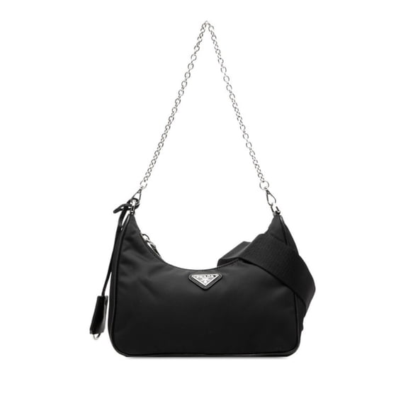 Pre-Owned Prada Re-Edition 2005 Chain Handbag Shoulder Bag 2-Way Black Nylon Leather Women's...