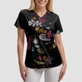 thumbnail image 6 of COMVALUE Scrub Tops Women Short Sleeve Plus Size V Neck Fun Printed Scrubs Top Medical Nursing Uniforms with Pockets (Grey, 3XL), 6 of 7