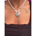 thumbnail image 4 of Pink Gothic Y2K Pendant Necklace Set With Cross Bow Heart Locket, 4 of 8