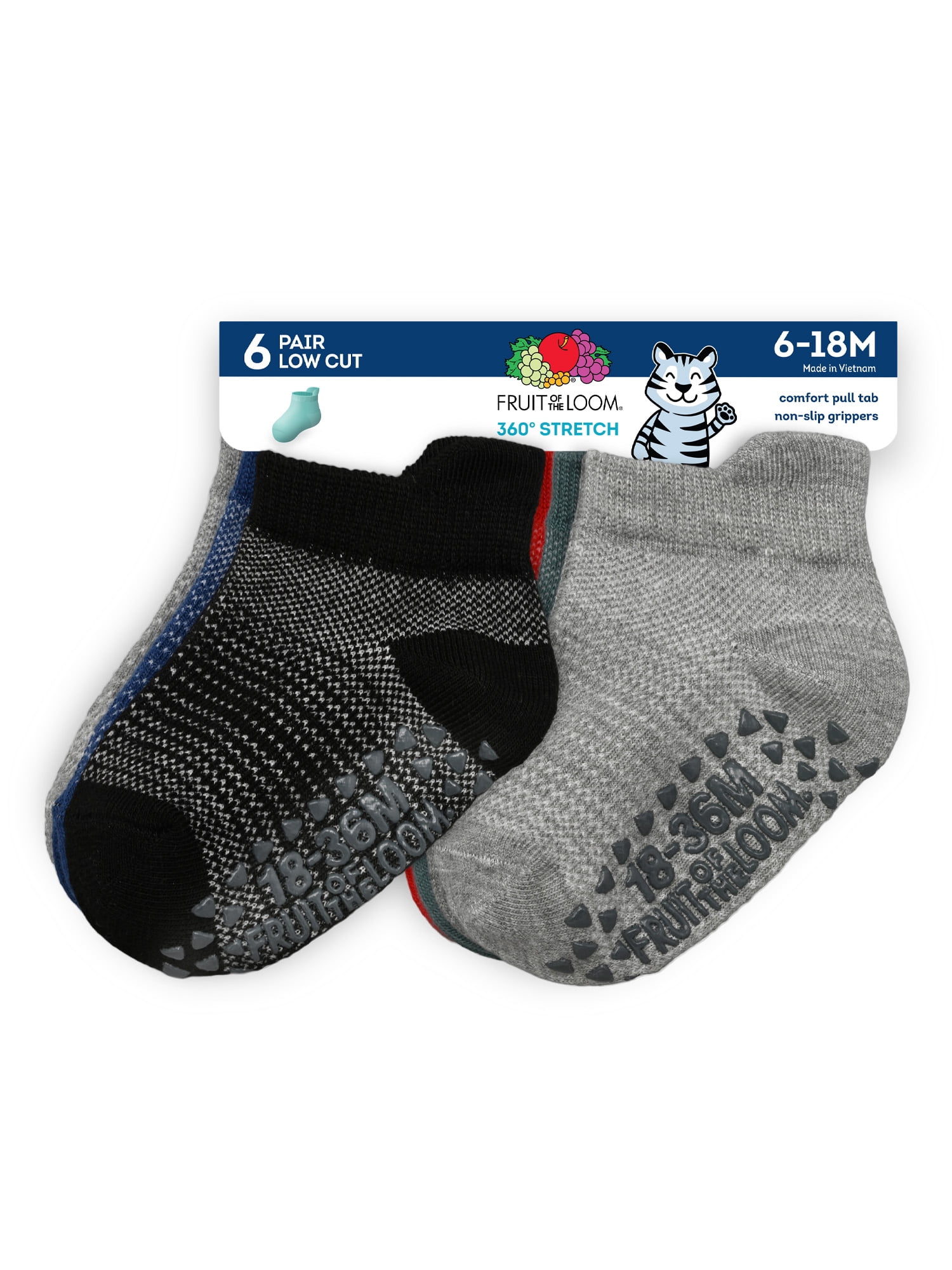 Fruit of the Loom Toddler Low-Cut Socks, 6-Pack, Size 6M-5T