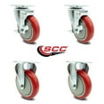 thumbnail image 2 of 5 Inch Red Polyurethane Wheel Swivel Top Plate Caster Set with 2 Brake 2 Rigid, 2 of 2