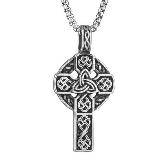 HZMAN Stainless Steel Celtic Cross Necklace for Men Women Vintage Viking Irish Triquetra Trinity Knot Amulet Pendant Jewelry Gift