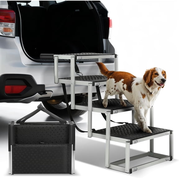 Magshion 4-Step Foldable Dog Stairs, Extends 31-41in L, 23-25in H, Non-Slip, Lightweight 9lbs, Supports 150lbs for SUV/Truck/Bed/Sofa