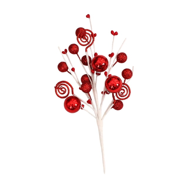 Abbracc 6 Pieces Christmas Glitter Ball Picks Crafts Artificial Christmas Tree Picks Red