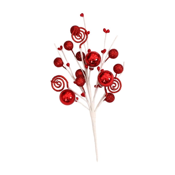 6 palitos de bolas de purpurina navideñas para manualidades, decoración de árbol de Navidad para fiestas y hogar. Rojo