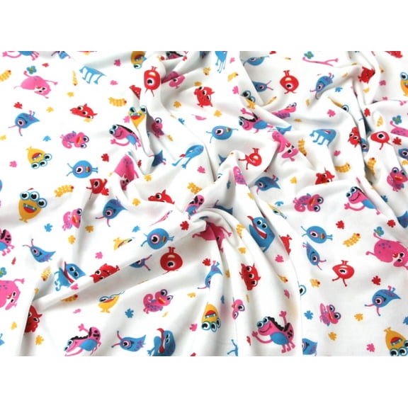 Stretch Jersey Monster Print Dress Fabric White - per yard