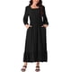 thumbnail image 2 of Vestido largo A-line bohemio de manga larga con escote cuadrado, cintura alta elástica y bolsillos para mujer, color negro, 2 of 5