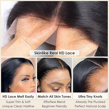 TTOhair 13x4 HD Frontal Lace, Glueless Lace Front, Pre-Plucked Short Straight Human Hair Wig, Black, 1