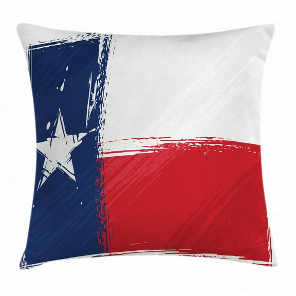 Texas Star Throw Pillow Cushion Cover, Grunge Flag with Watercolor Brush Strokes Independent Country, Decorative Square Accent Pillow Case, 18 X 18 Inches, Vermilion White Dark Blue, by Ambesonne