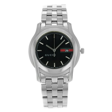 - Pre-Owned Gucci 5500 XL Stainless Steel Black Gucci Logo Dial Quartz Mens Watch YA055202