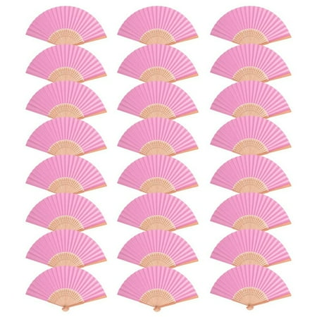 

24PcsDIY Folding Paper Fan Handheld Bamboo Fan Suitable for Wedding / / / Decoration (Pink)