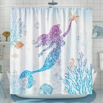 Cute Pink Mermaid Shower Curtains for Bathroom Glitter Fish Scale Coral Girls Shower Curtain Kids Bathroom Decor Polyester Fabric-72''''x72''''