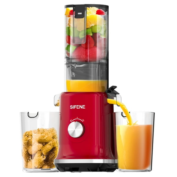 SiFENE Extracteur de Jus à Mastication Lente 150 W, Ouverture Grand de 4,3 Po, Haute Puissance, Facile à Nettoyer, Rouge