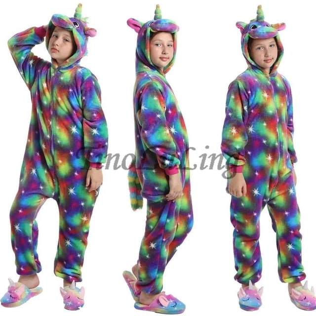 Conjuntos de pijamas Kigurumi de unicornio, disfraz de Halloween con viñetas de animales, pijamas Kigurumi de Navidad para niños de 4 a 12 años