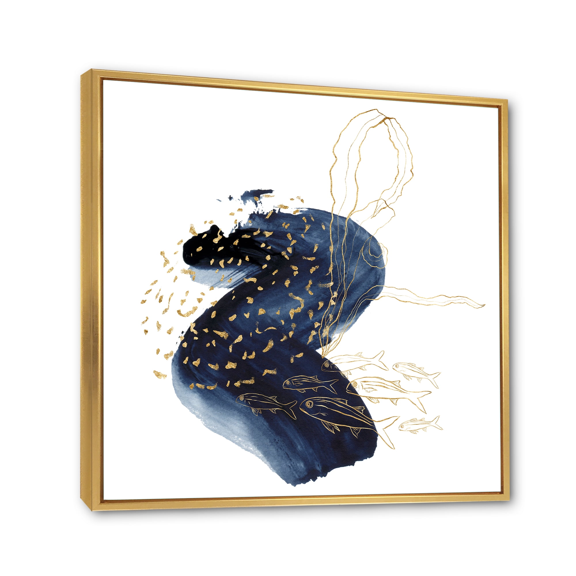 Designart 'Underwater Marine Life Classic Blue Square ' Farmhouse Framed Canvas Wall Art Print