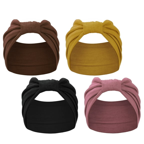 4pcs Yoga Elastic Headbands Wide Knotted Hairbands for Women Girl 5.12inch Wide Black Pink Brown Yellow