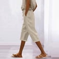 thumbnail image 2 of MLQIDK Linen Capris for Women Lounge Pant Elastic Waist Knee Length Pedal Pushers Dressy Casual Pedal Pushers with Pockets Khaki 2XL, 2 of 7