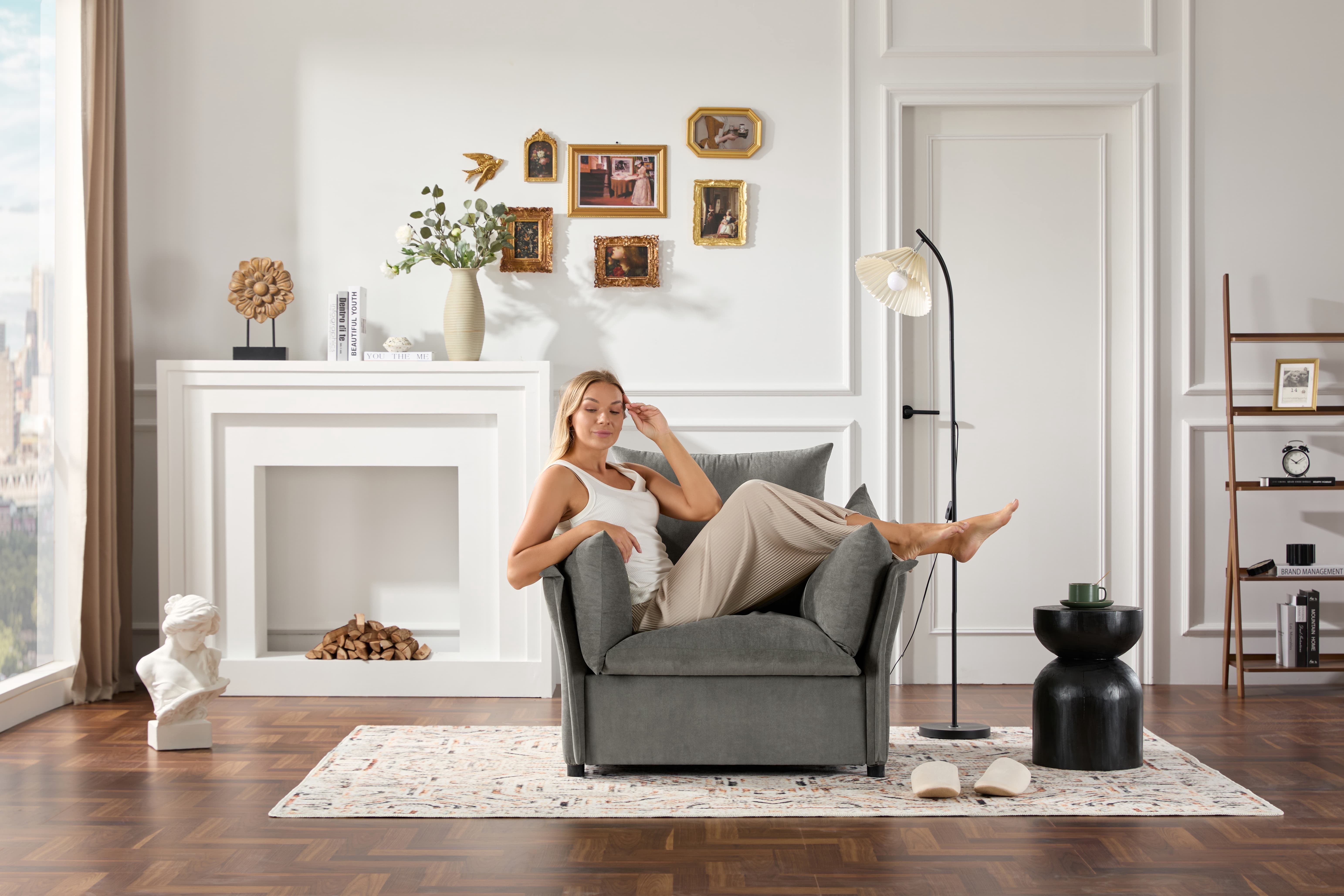 MAYEERTY Modern Style Oversized Armchair Single Sofa for Living Room, Bedroom, Dark Gray