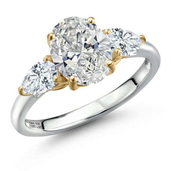 Gem Stone King 2.20 Cttw 925 Silver and 10K Yellow White IGI Certified Lab Grown Diamond 3-Stone Engagement Ring for Women | Center 1.5 Ct Diamond | E-F Color | VS1-VS2 Clarity | Size 5