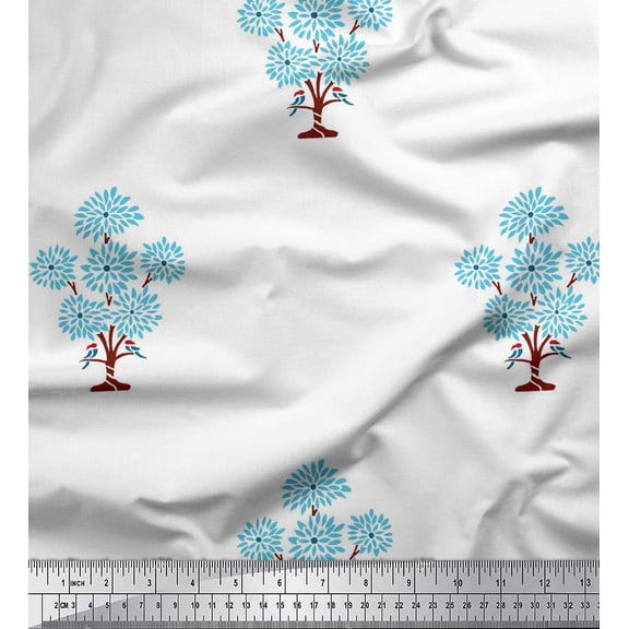 Soimoi Silk Fabric Text,Floral & Greek Key Block Print Sewing Fabric Yard 42 Inch Wide