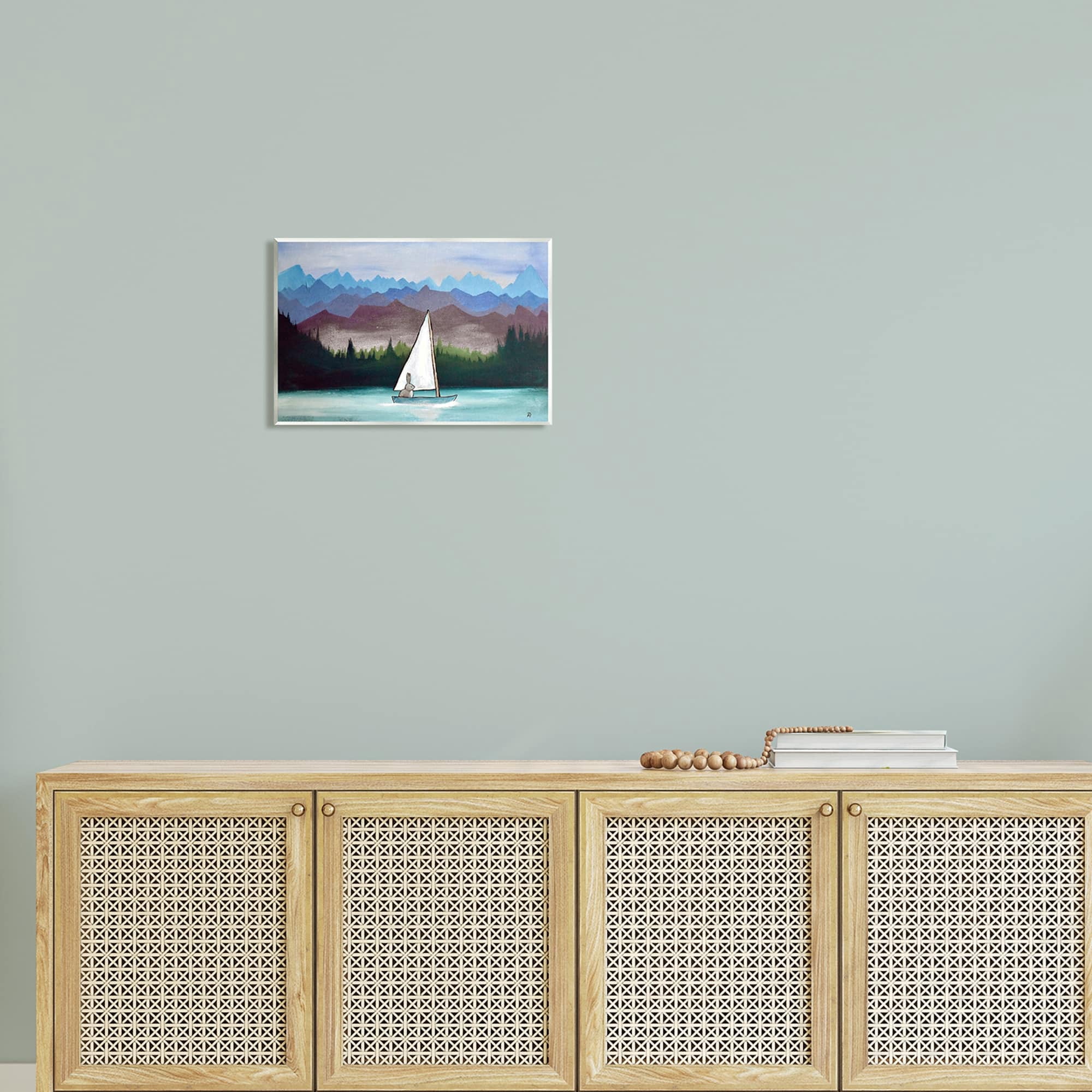 Stupell Industries Bunny Rabbit on Sailboat Vivid Distant Mountain Peaks Painting Unframed Art Print Wall Art, Design by Andrea Doss