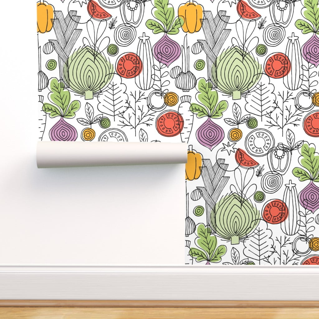 Removable Water-Activated Wallpaper Scandi Mod Vegetables Scandinavian Kitchen 