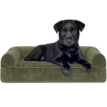 FurHaven Pet Dog Bed | Orthopedic Faux Fur & Velvet Sofa-Style Couch Pet Bed for Dogs & Cats, Dark Sage,