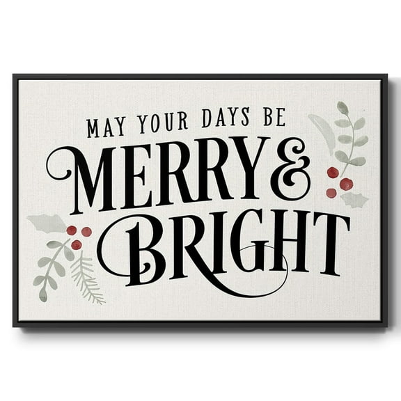 Merry Sentiment II - Framed Gallery Wrapped Holiday Canvas - 17 x 25 - Black Frame