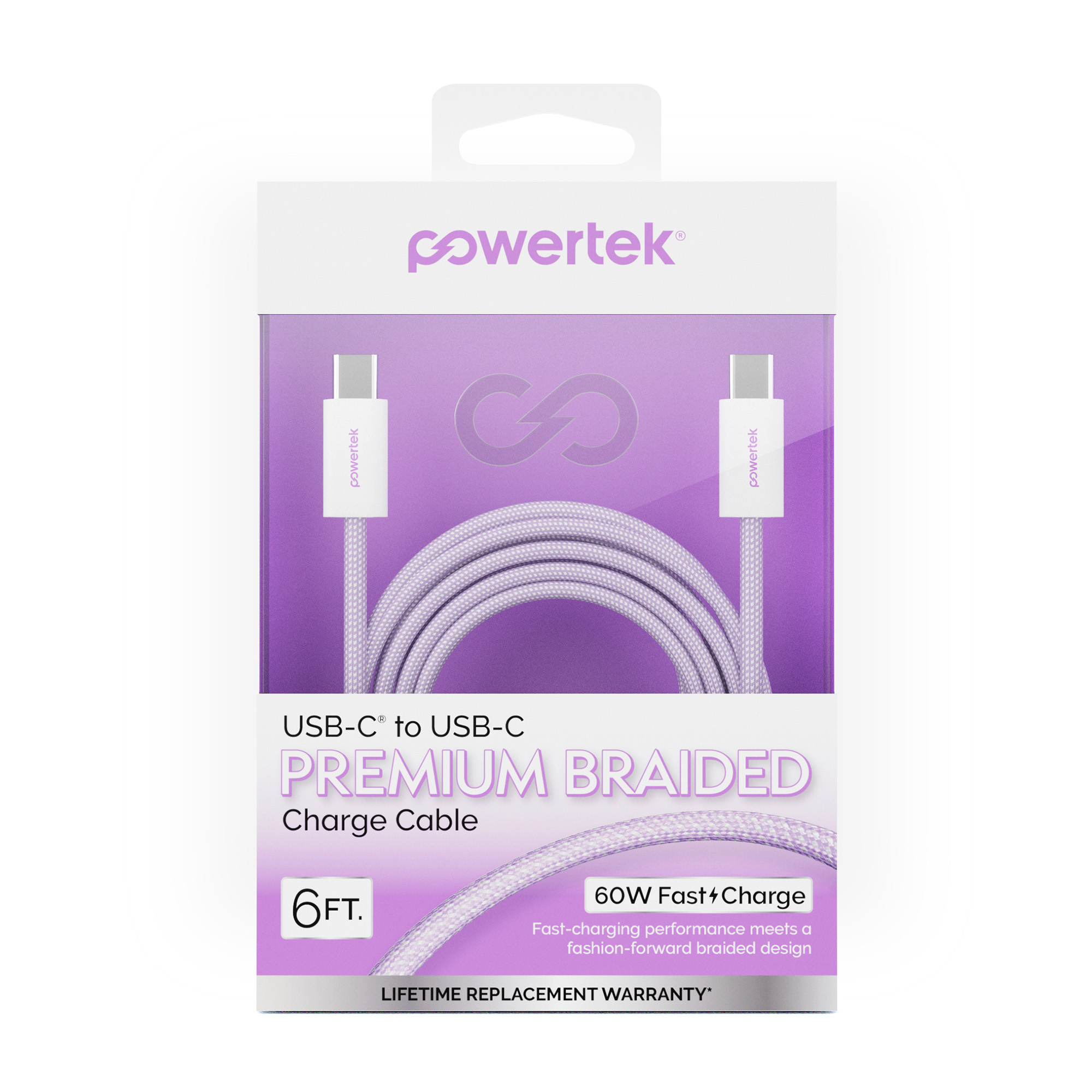 Liquipel Powertek 60W USB-C Cable, 6ft Braided Purple photo 7