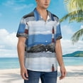 thumbnail image 3 of Logiee Lighthouse On The Waters Print Mens Hawaiian Shirts,Loose-Fit Short Sleeve Button Down Tropical Aloha Beach Shirt,Summer Vacation Wedding Tops,Small, 3 of 7