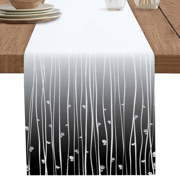 nqOlkjepod Black Flower Table Runner 90 Inches Long Farmhouse Dress Scarves, Geometric Stripes Gradient Simple Branch Dining Tablerunner for Coffee Table/Kitchen Island/Party Décor, 13" x 90"
