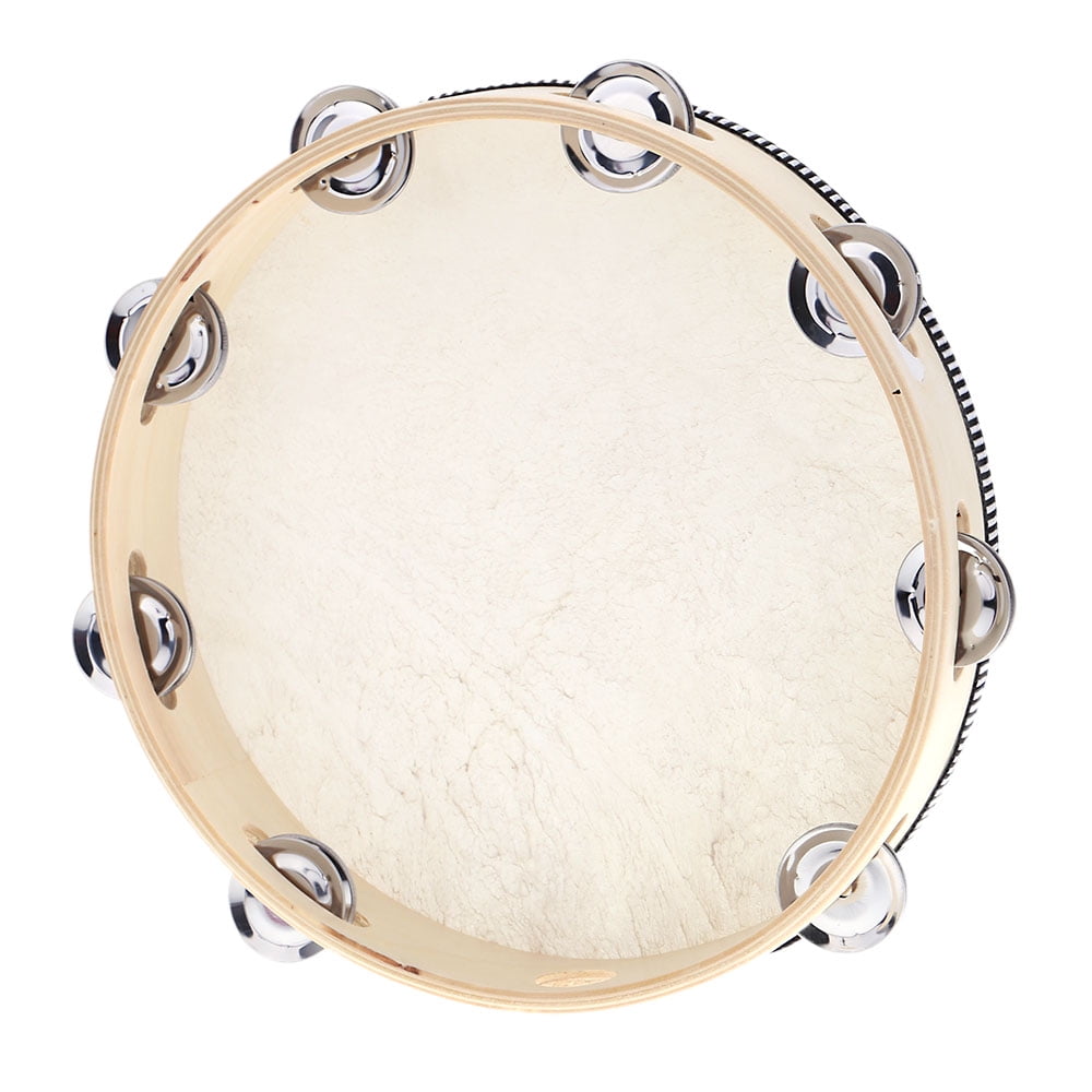 6 Inch, Radiant LMS Tambourine Wooden Tambourines for Adults Drum Bell Double Rows Handheld Drum Metal Jingles Percussion Musical Instrument Tambourine for Kids Party 
