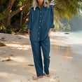 thumbnail image 2 of GILIGEGE Linen Sets for Women 2 Piece Summer Womens Daily Casual Solid Long Sleeve Shirt Tops Pockets Elastic Pants Shirt Trousers Set Tracksuit Lounge Matching Sets Dark Blue S, 2 of 9