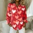 thumbnail image 3 of Kixjoy Valentine Shirts for Women Long Sleeve Casual V Neck Tops Fashion Button Down Spring Collared Shirts Cozy Valentine Vacation Outfits for Women, Red M, 3 of 5