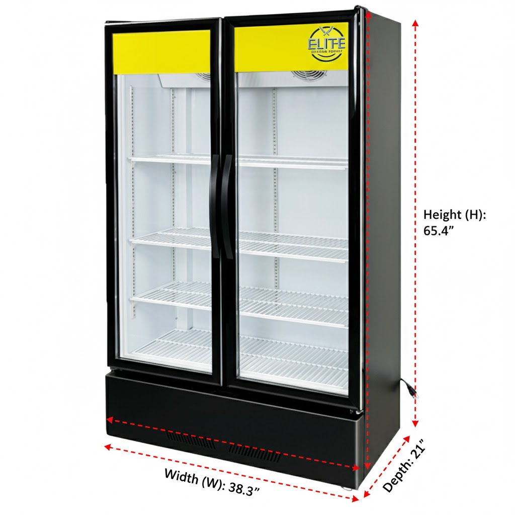 39" Commercial Double Glass Door Merchandiser Refrigerator – 600L Display Cooler, LED Lighting, 110V