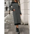 thumbnail image 6 of Long Sweater Dress for Women Loose Knitwear Striped Long Dresses Stylish Autumn and Winter Outfits, 6 of 9