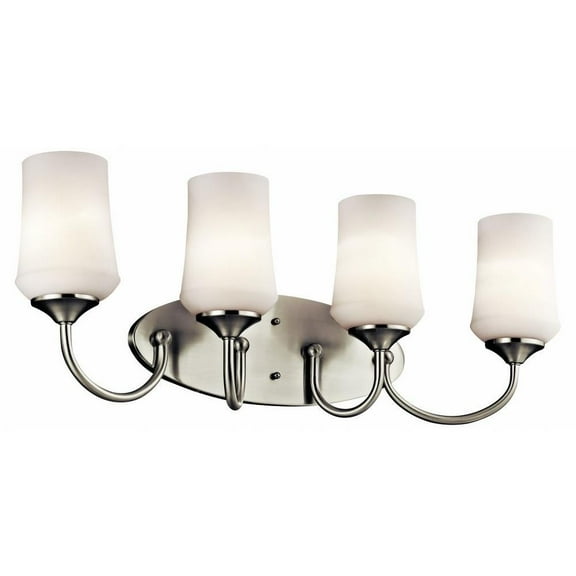 4 Light Vanity Light Approved for Damp Locations with Transitional Inspirations 10.25 inches Tall By 29 inches Wide-Brushed Nickel Finish-Incandescent