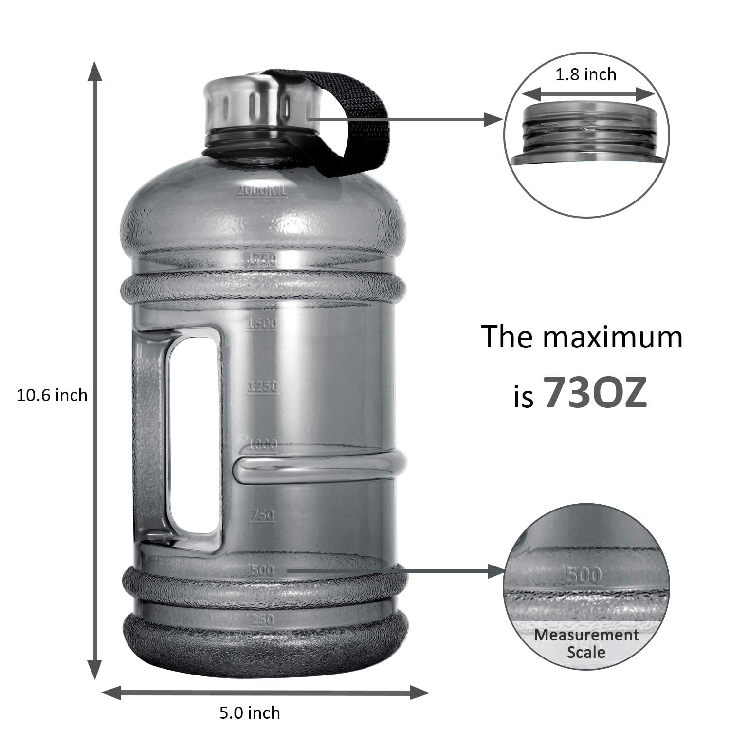 WODINYM Large Water Bottle with Spout Lid BPA Free 71 oz Leak Proof Big  Half Gallon Summer Sport Water Jug with Filter & Handle