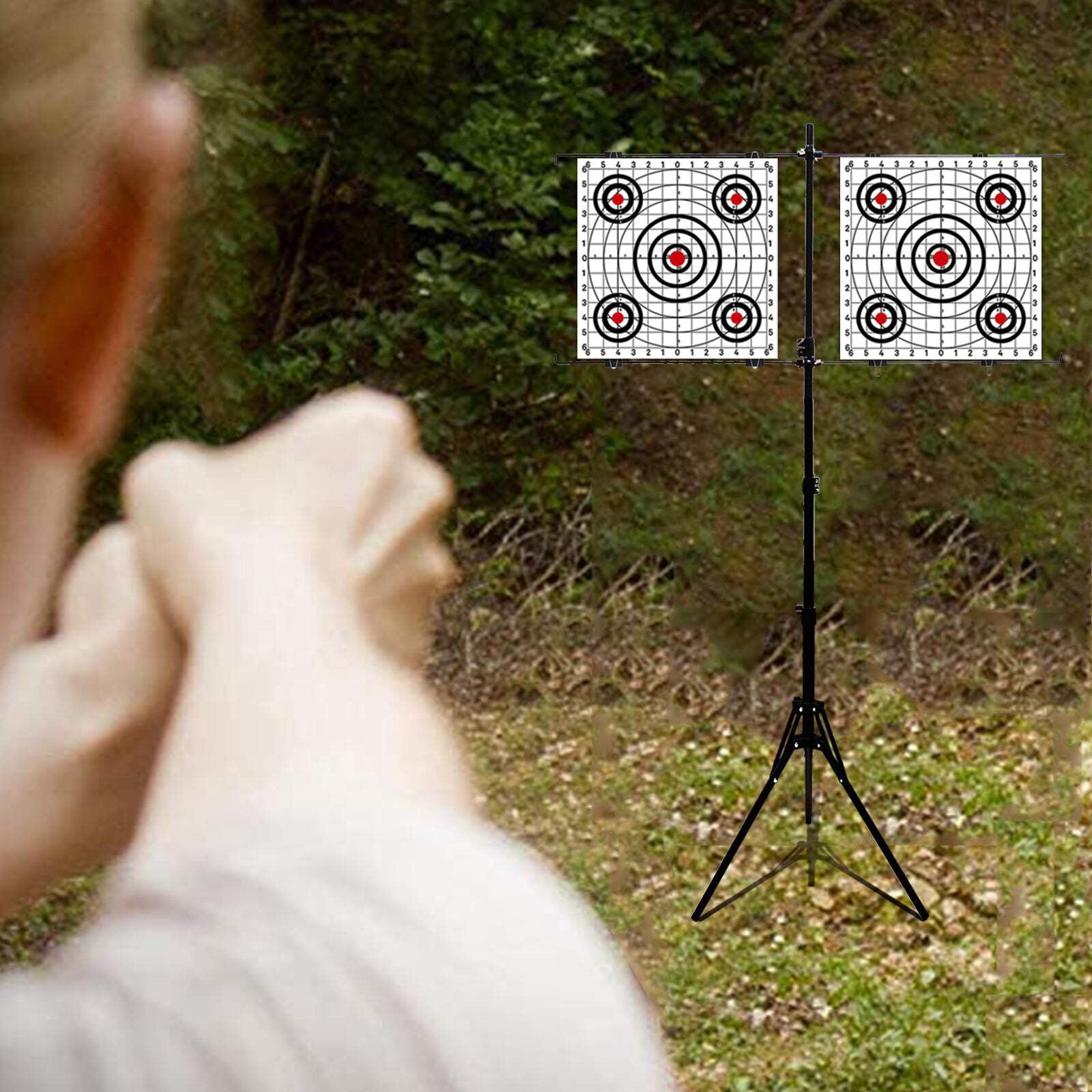 Atflbox Adjustable Paper Target holder With 10pcs Target Papers for Outdoor, Paper Target Stand for BB gun, Airsoft, Airgun backyard Shooting Practice