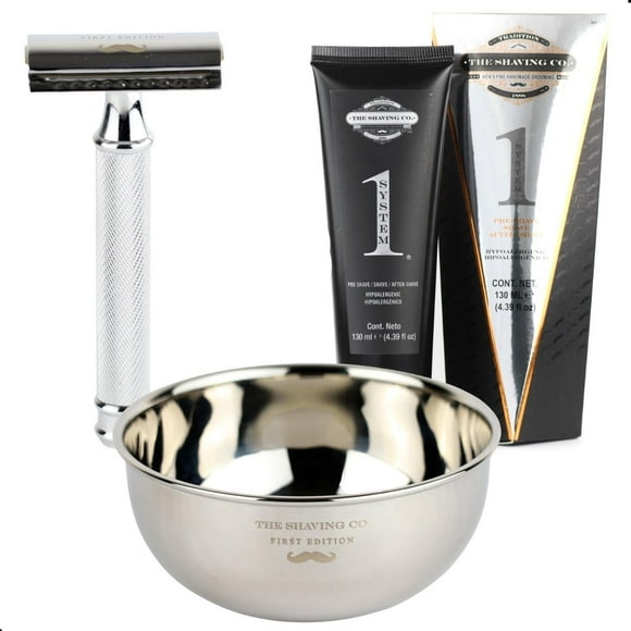 Kit Afeitado The Shaving Co Rastrillo + Vasija + One System amarillo 1