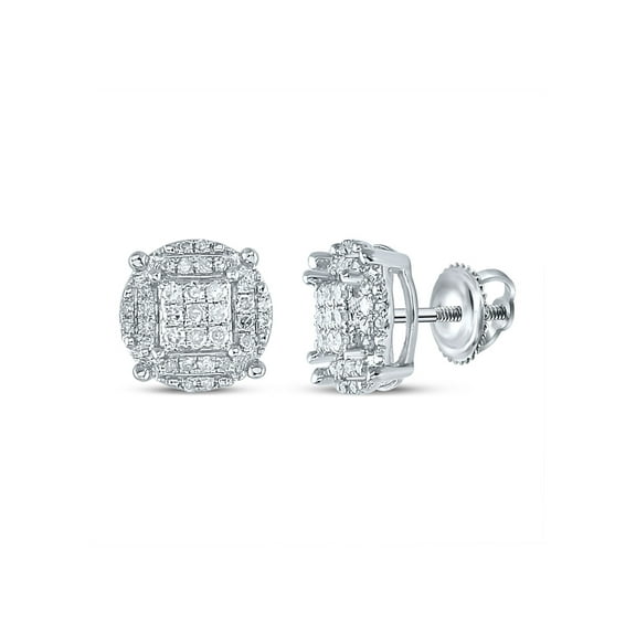 10kt White Gold Mens Round Diamond Cluster Earrings 1/4 Cttw