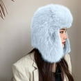 thumbnail image 4 of UTSJKR Women's Fluffy Trapper Hat, Long Pile Faux Fur Ushanka hat with Buckle, Luxurious Mink-Style Winter Warm Hat Blue, 4 of 4
