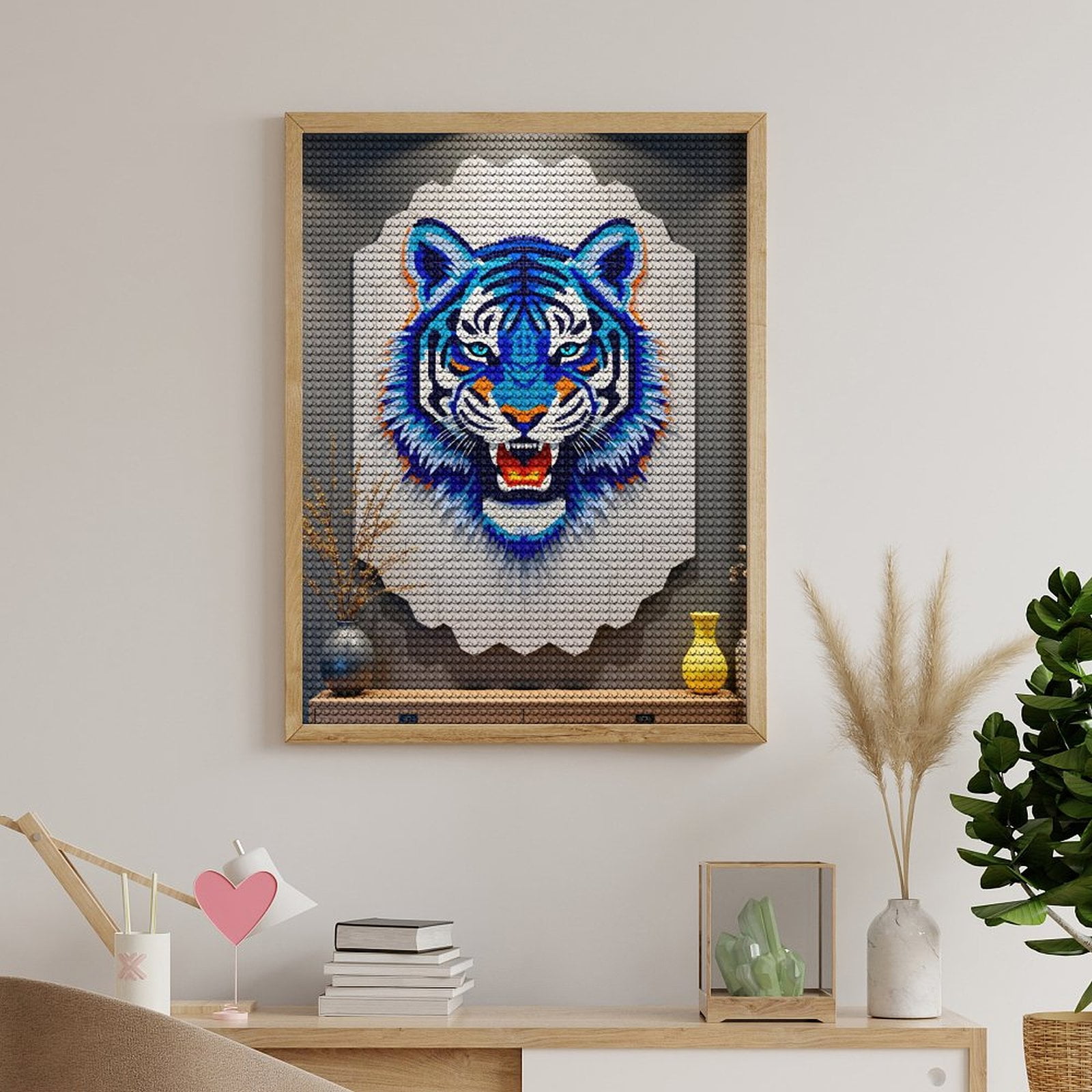 Diamond Art Kit for Adults, Blue Mosaic Tiger Wall Art Diamond Painting for Adults Beginners, 5D DIY Diamond Art Painting Kits, Colorful Diamond Painting Craft for Home Decor 12x16
