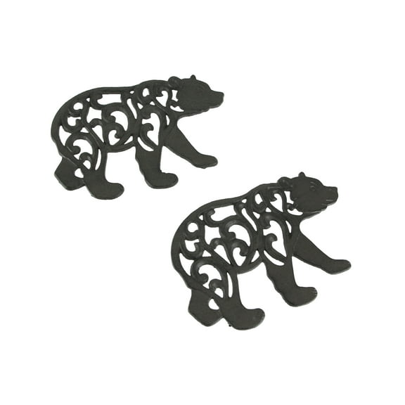 Things2Die4 Set of 2 Black Enamel Cast Iron Bear Kitchen Trivets Lodge Decor