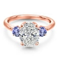 thumbnail image 2 of 2.60 cttw IGI Certified Lab Grown Diamond and Blue Tanzanite 3-Stone Engagement Ring for Women | 18K Rose Gold Plated Silver | Center 2.00 Ct Diamond | E-F Color | VS1-VS2 Clarity | Size 9, 2 of 6