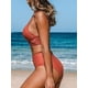 thumbnail image 3 of Conjunto de bikini para mujer, traje de baño de dos piezas, cintura alta, cuello en V, parte delantera torcida, tirantes finos ajustables, traje de baño, rojo, L, 3 of 5