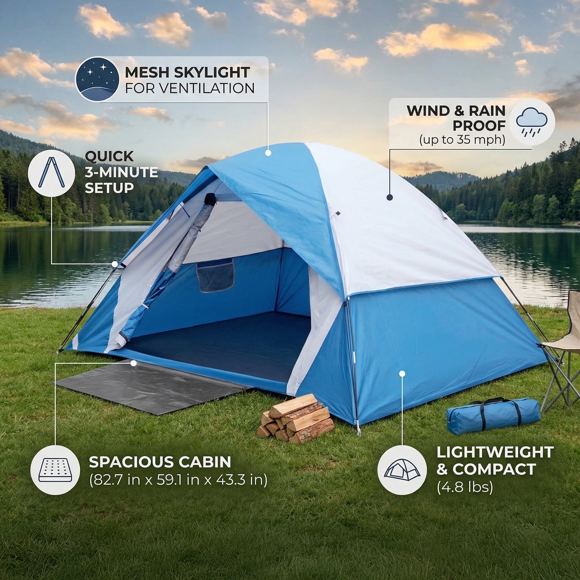 XL Outdoor Camping Tents Ultra-Lightweight and Portable for 2-Person Festivals Backyard  Hiking  Backpacking